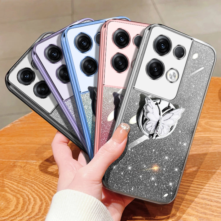For OPPO Reno8 Pro+ Plated Gradient Glitter Butterfly Holder TPU Phone Case