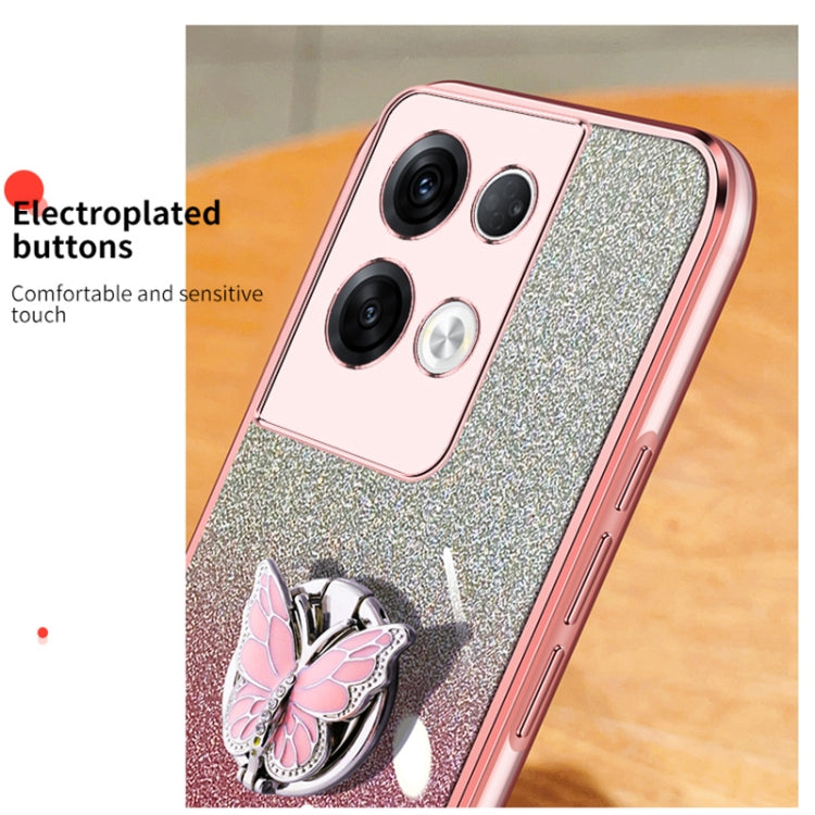 For OPPO Reno8 Pro+ Plated Gradient Glitter Butterfly Holder TPU Phone Case