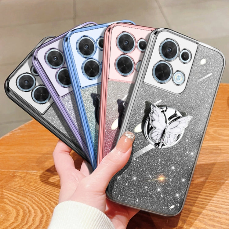 For OPPO Reno8 Plated Gradient Glitter Butterfly Holder TPU Phone Case