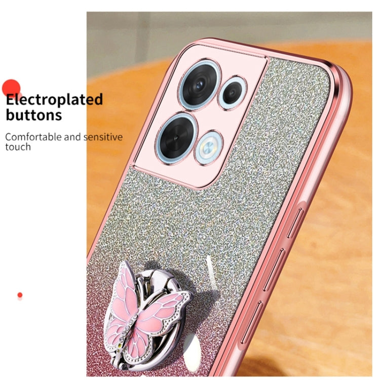 For OPPO Reno8 Plated Gradient Glitter Butterfly Holder TPU Phone Case