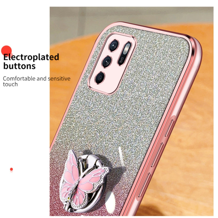 For OPPO Reno6 Z Plated Gradient Glitter Butterfly Holder TPU Phone Case