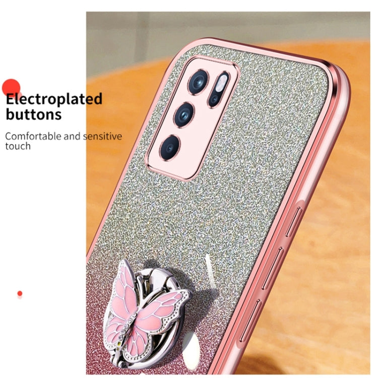 For OPPO Reno6 Pro 5G Plated Gradient Glitter Butterfly Holder TPU Phone Case