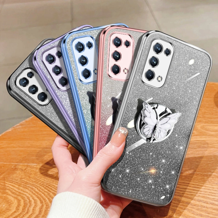 For OPPO Reno5 Pro 5G Plated Gradient Glitter Butterfly Holder TPU Phone Case