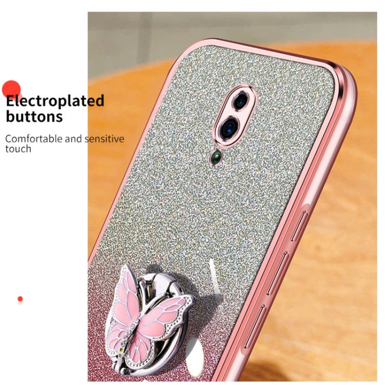 For OPPO Reno Plated Gradient Glitter Butterfly Holder TPU Phone Case