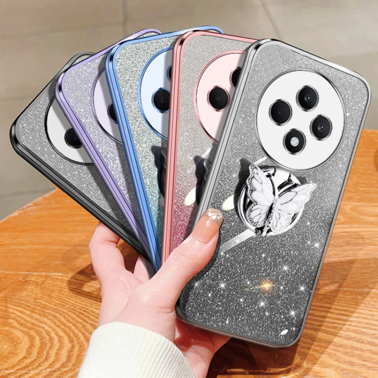 For OPPO Reno12 F Plated Gradient Glitter Butterfly Holder TPU Phone Case