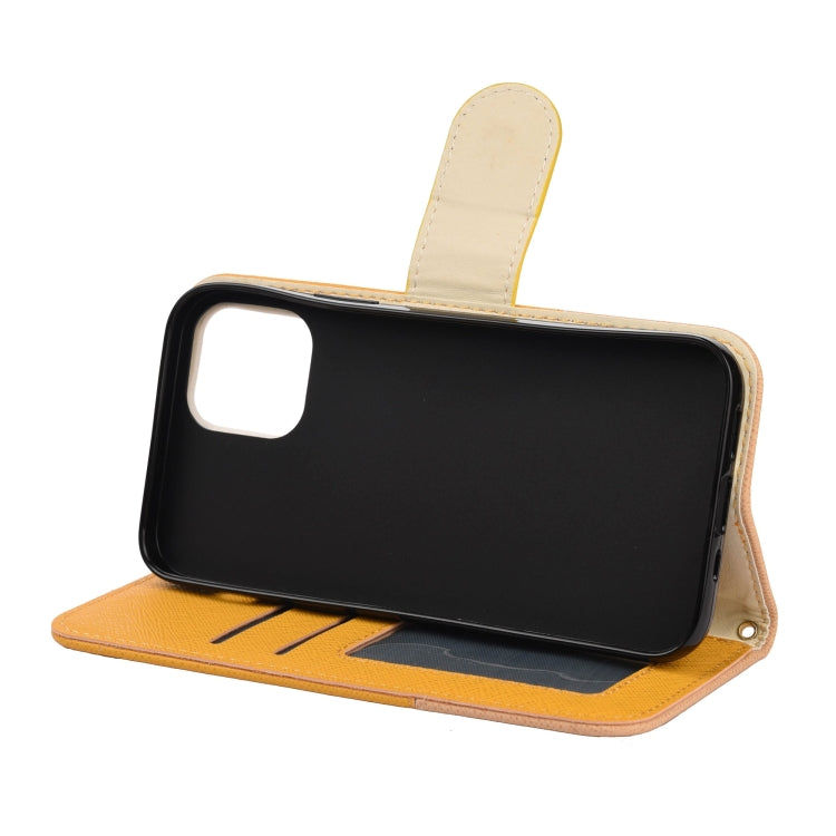 For iPhone 12 Pro Max Splicing Color Horizontal Flip Leather Case with Holder & Photo Frame & Card Slots & Wallet