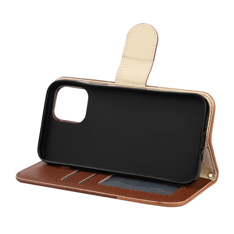 For iPhone 12 Pro Max Splicing Color Horizontal Flip Leather Case with Holder & Photo Frame & Card Slots & Wallet