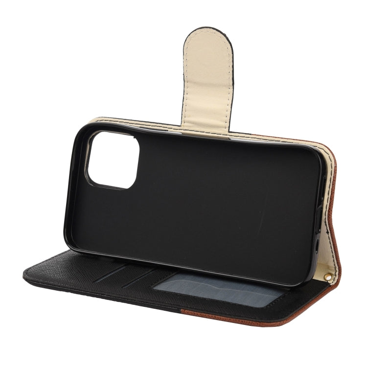 For iPhone 12 Pro Max Splicing Color Horizontal Flip Leather Case with Holder & Photo Frame & Card Slots & Wallet