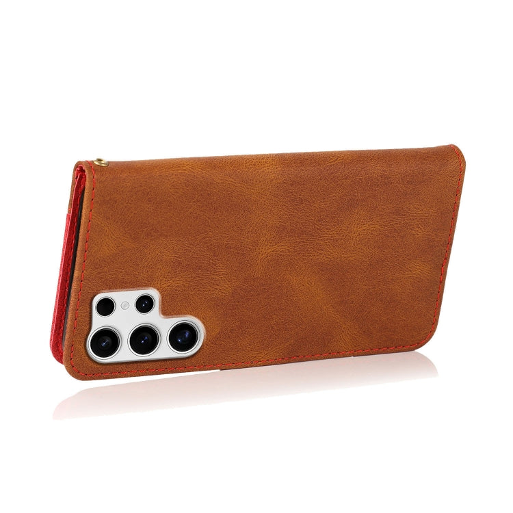 For Samsung Galaxy S25 Ultra 5G Dual-color Stitching Leather Phone Case