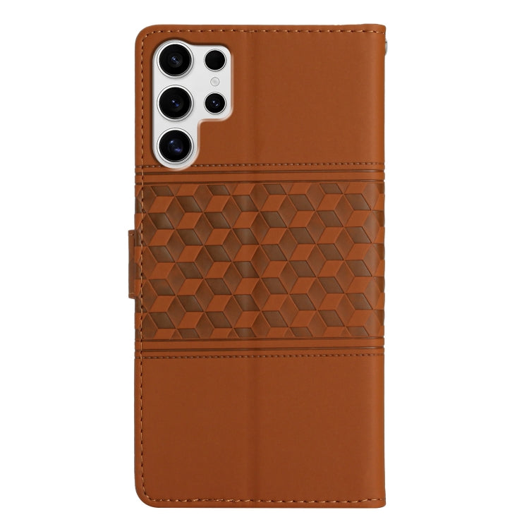 For Samsung Galaxy S25 Ultra 5G Diamond Embossed Skin Feel Leather Phone Case