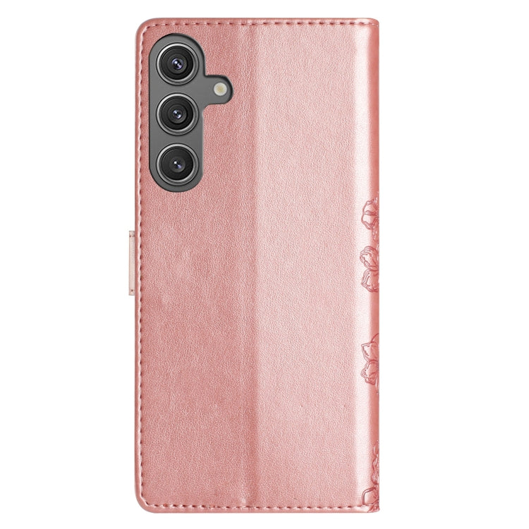 For Samsung Galaxy S24 FE 5G Cherry Blossom Butterfly Skin Feel Embossed PU Phone Case