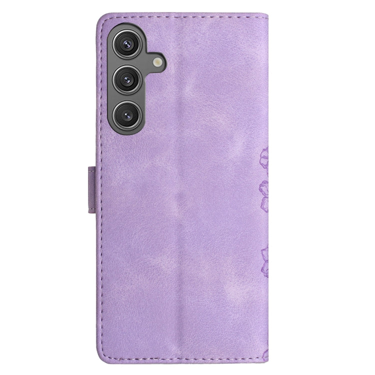 For Samsung Galaxy S25 5G Cherry Blossom Butterfly Skin Feel Embossed PU Phone Case