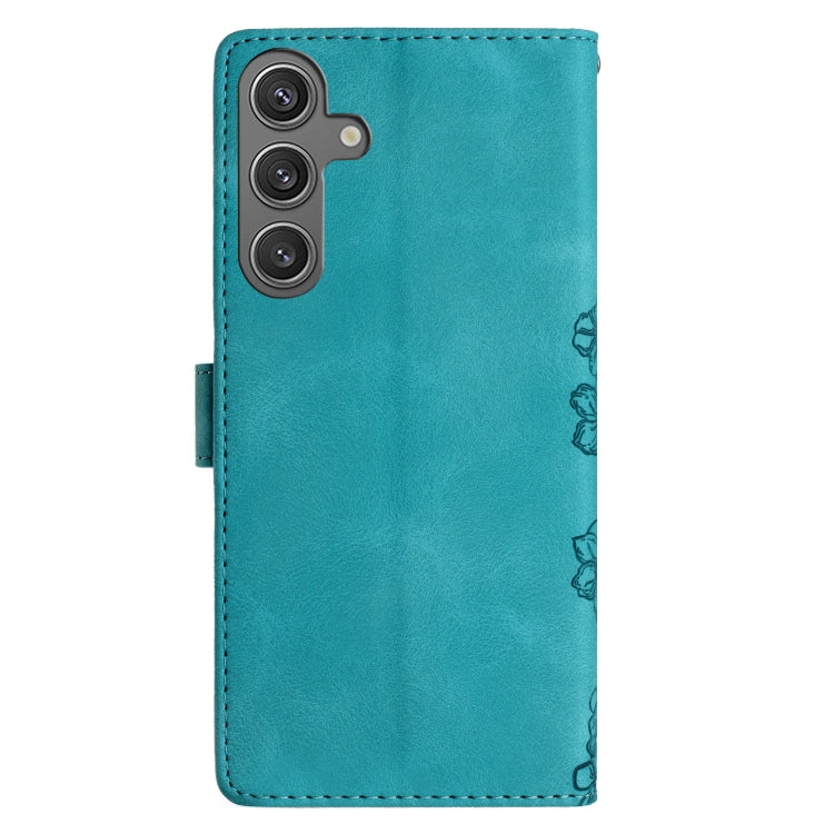 For Samsung Galaxy S25 5G Cherry Blossom Butterfly Skin Feel Embossed PU Phone Case