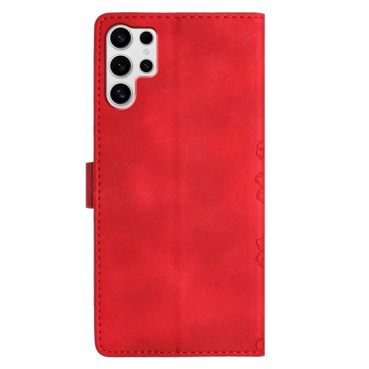 For Samsung Galaxy S25 Ultra 5G Cherry Blossom Butterfly Skin Feel Embossed PU Phone Case