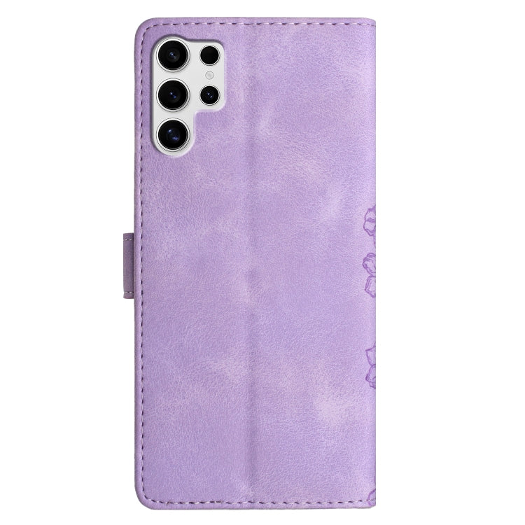 For Samsung Galaxy S25 Ultra 5G Cherry Blossom Butterfly Skin Feel Embossed PU Phone Case