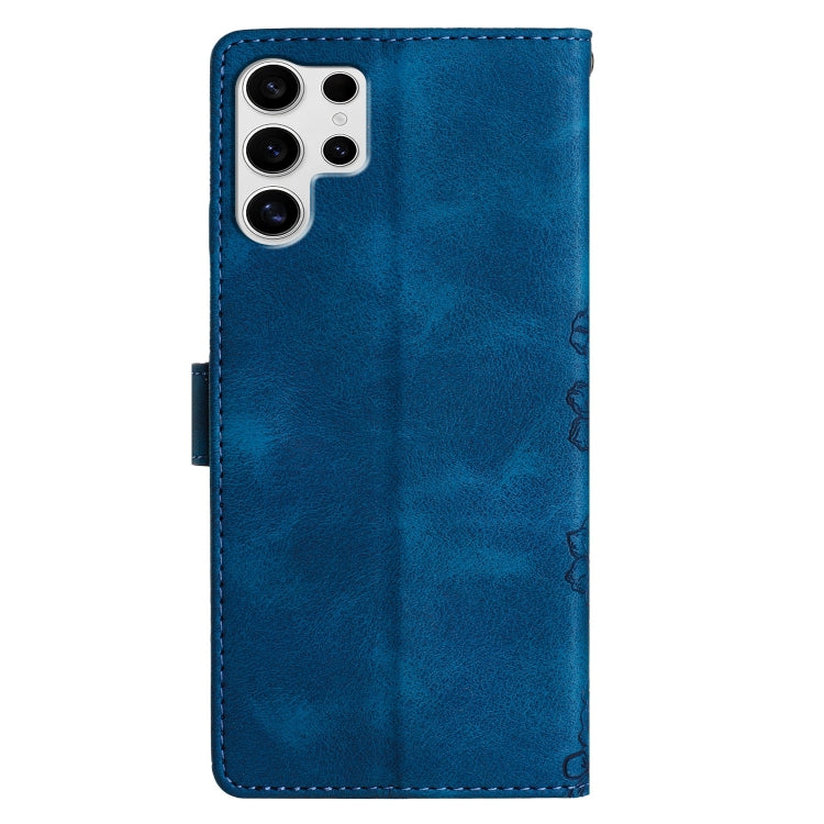 For Samsung Galaxy S25 Ultra 5G Cherry Blossom Butterfly Skin Feel Embossed PU Phone Case