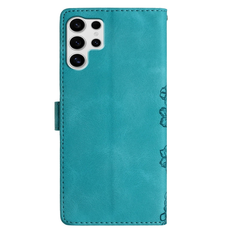 For Samsung Galaxy S25 Ultra 5G Cherry Blossom Butterfly Skin Feel Embossed PU Phone Case