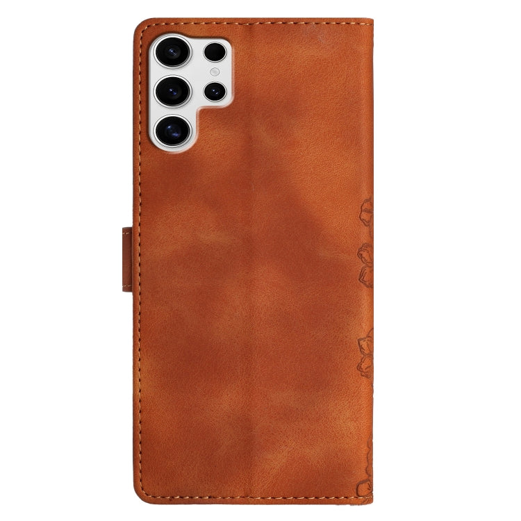For Samsung Galaxy S25 Ultra 5G Cherry Blossom Butterfly Skin Feel Embossed PU Phone Case