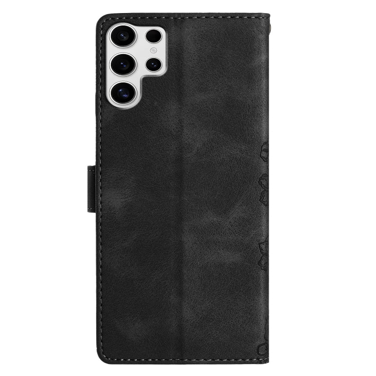 For Samsung Galaxy S25 Ultra 5G Cherry Blossom Butterfly Skin Feel Embossed PU Phone Case