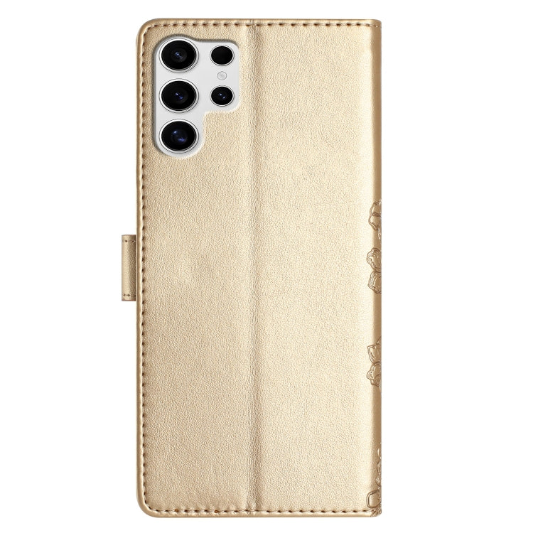 For Samsung Galaxy S25 Ultra 5G Cherry Blossom Butterfly Skin Feel Embossed PU Phone Case
