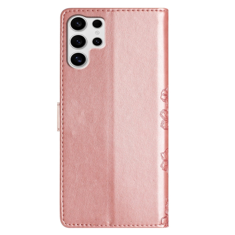 For Samsung Galaxy S25 Ultra 5G Cherry Blossom Butterfly Skin Feel Embossed PU Phone Case