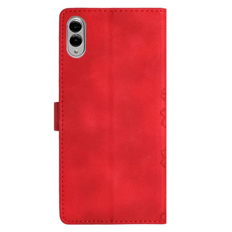 For Samsung Galaxy S25 Edge 5G Cherry Blossom Butterfly Skin Feel Embossed PU Phone Case