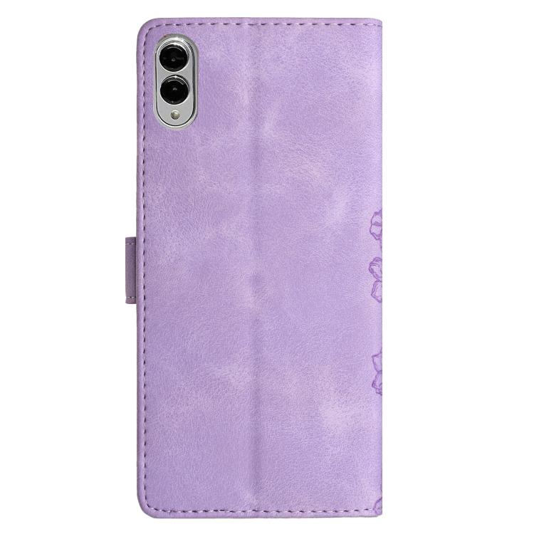 For Samsung Galaxy S25 Edge 5G Cherry Blossom Butterfly Skin Feel Embossed PU Phone Case