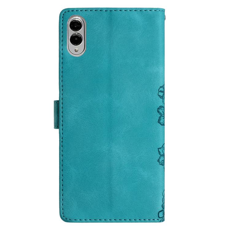For Samsung Galaxy S25 Edge 5G Cherry Blossom Butterfly Skin Feel Embossed PU Phone Case