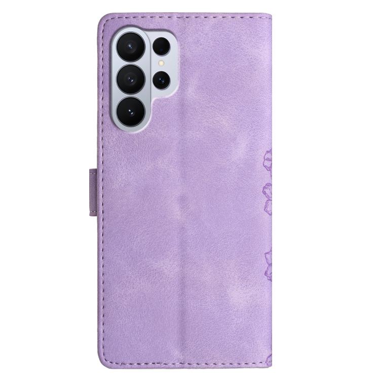 For Samsung Galaxy S26 Ultra 5G Cherry Blossom Butterfly Skin Feel Embossed PU Phone Case