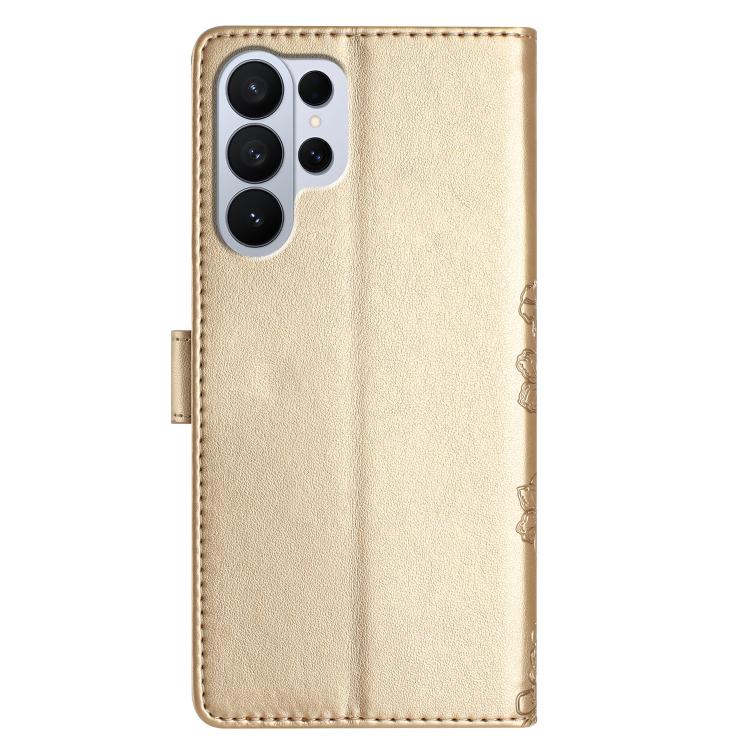 For Samsung Galaxy S26 Ultra 5G Cherry Blossom Butterfly Skin Feel Embossed PU Phone Case