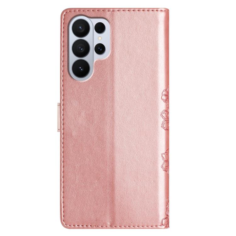 For Samsung Galaxy S26 Ultra 5G Cherry Blossom Butterfly Skin Feel Embossed PU Phone Case