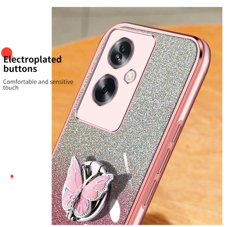 For OPPO A2 Plated Gradient Glitter Butterfly Holder TPU Phone Case
