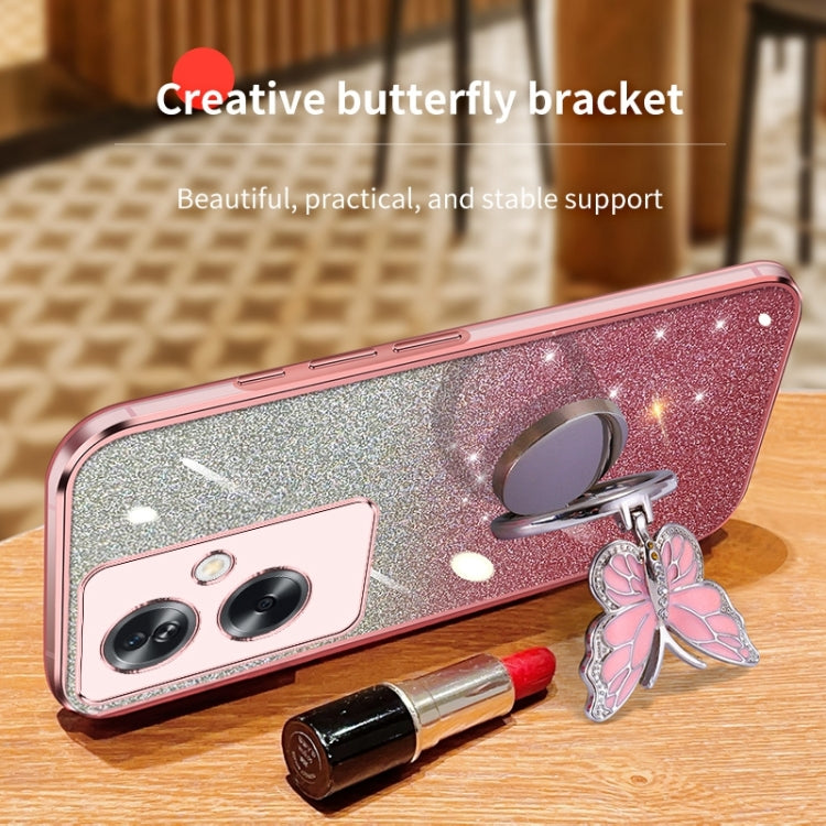 For OPPO A2 Plated Gradient Glitter Butterfly Holder TPU Phone Case