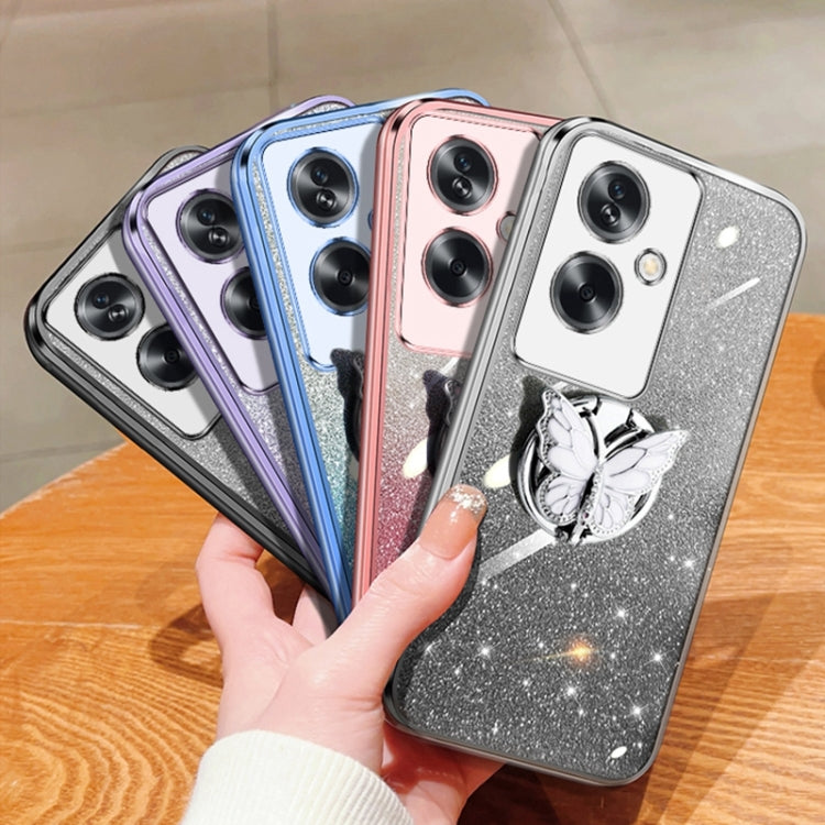 For OPPO A2 Plated Gradient Glitter Butterfly Holder TPU Phone Case