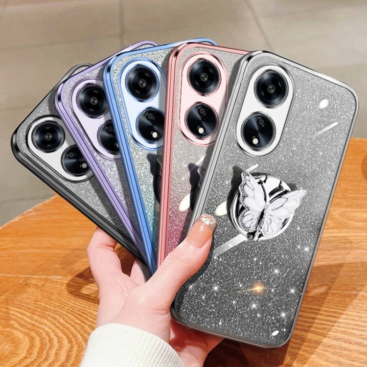 For OPPO A1 5G Plated Gradient Glitter Butterfly Holder TPU Phone Case