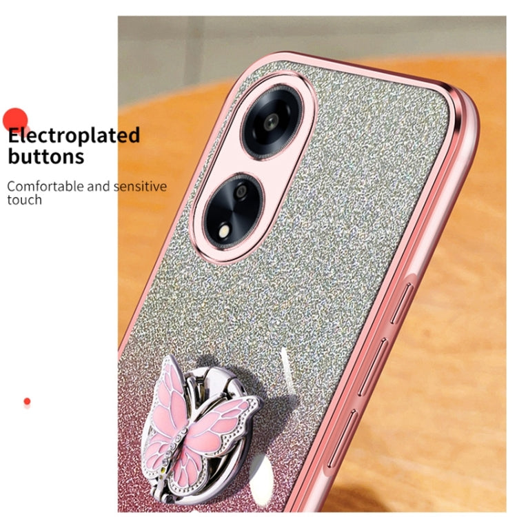 For OPPO A1 5G Plated Gradient Glitter Butterfly Holder TPU Phone Case