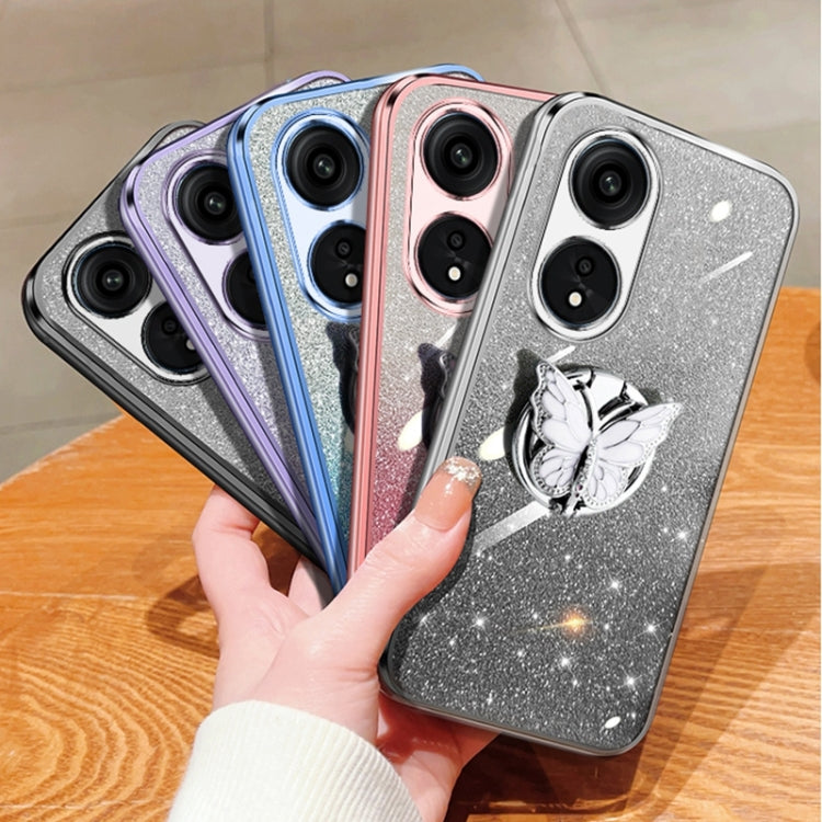 For OPPO A1 Pro Plated Gradient Glitter Butterfly Holder TPU Phone Case