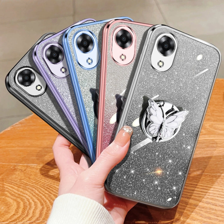For OPPO A17k Plated Gradient Glitter Butterfly Holder TPU Phone Case