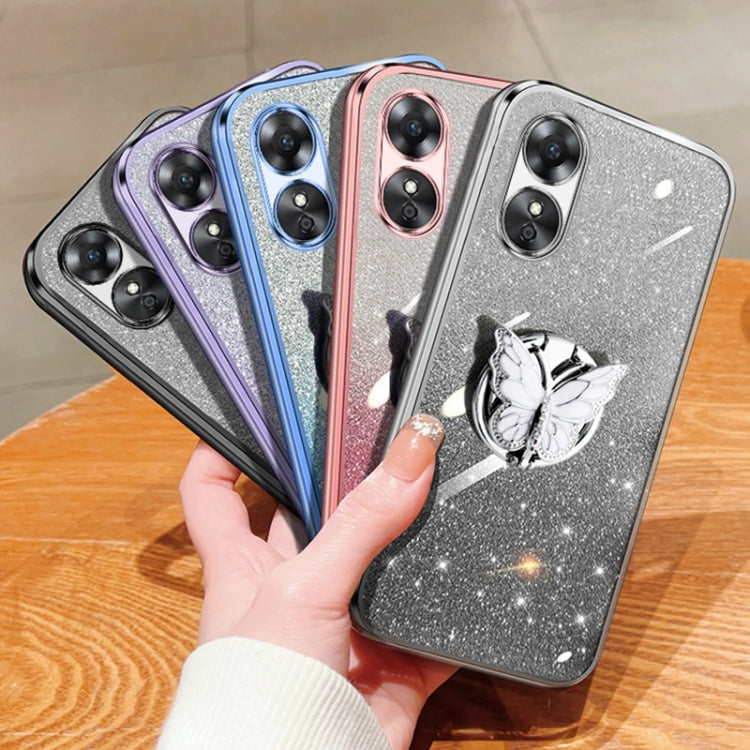 For OPPO A17 Plated Gradient Glitter Butterfly Holder TPU Phone Case