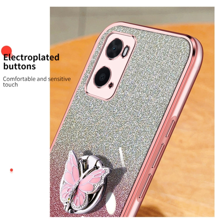 For OPPO A36 Plated Gradient Glitter Butterfly Holder TPU Phone Case