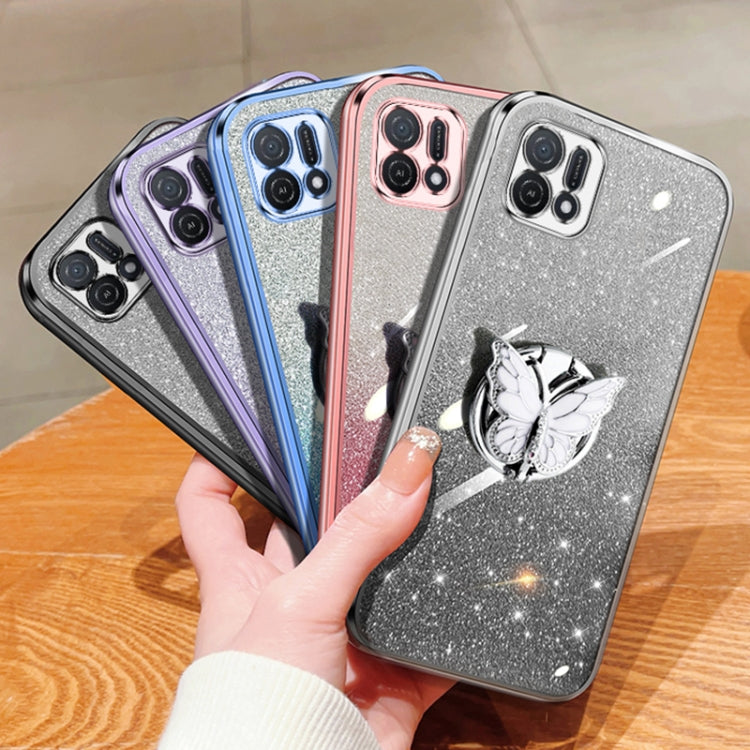 For OPPO A16k Plated Gradient Glitter Butterfly Holder TPU Phone Case