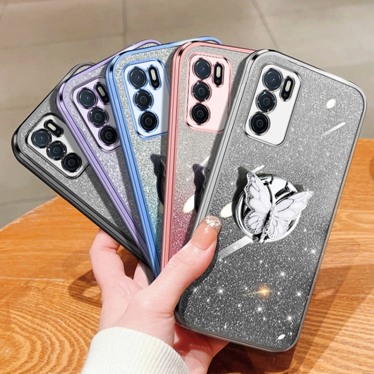 For OPPO A16 Plated Gradient Glitter Butterfly Holder TPU Phone Case