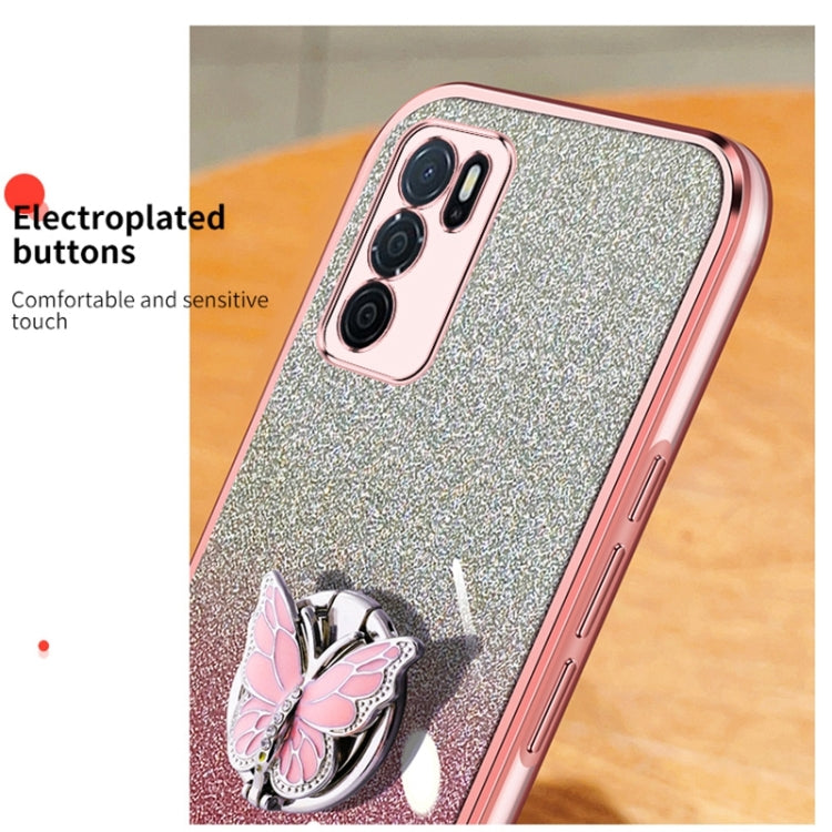 For OPPO A16 Plated Gradient Glitter Butterfly Holder TPU Phone Case