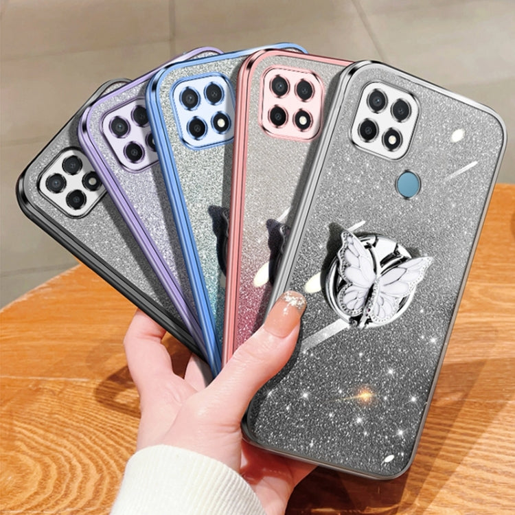For OPPO A35 Plated Gradient Glitter Butterfly Holder TPU Phone Case