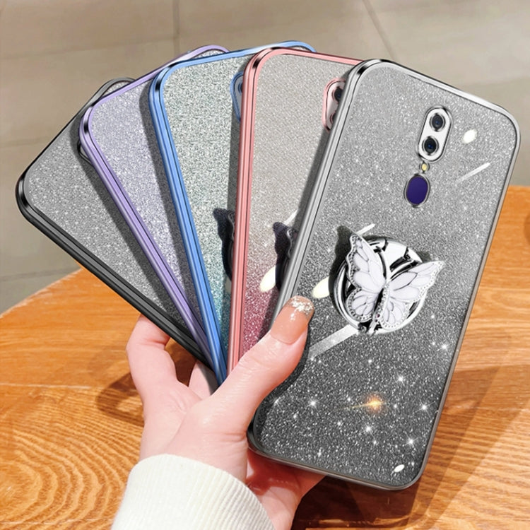 For OPPO A9 Plated Gradient Glitter Butterfly Holder TPU Phone Case