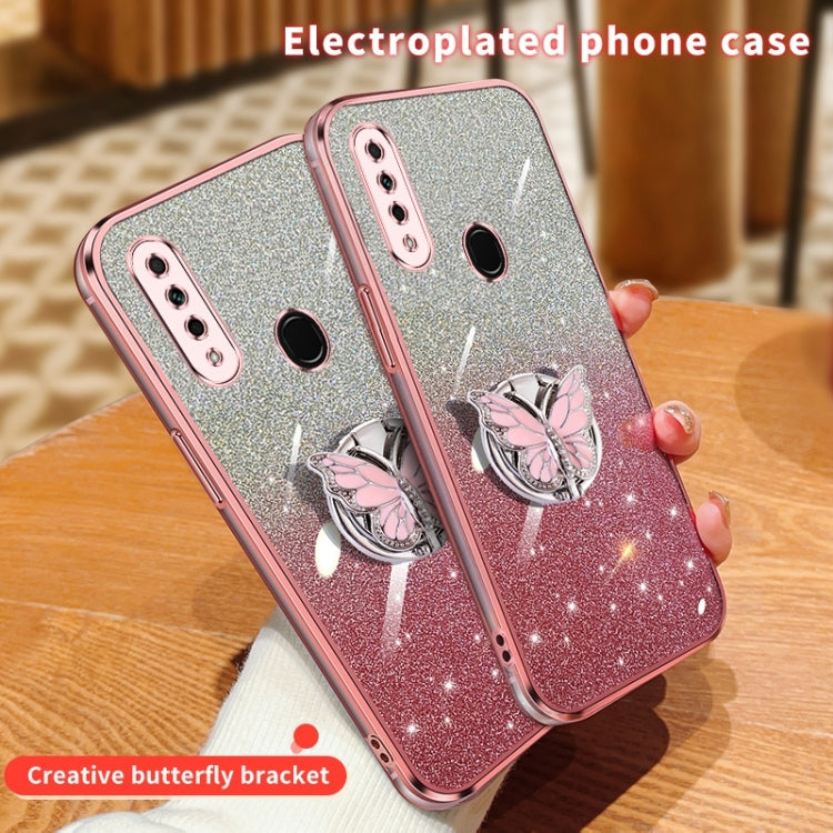 For OPPO A8 Plated Gradient Glitter Butterfly Holder TPU Phone Case