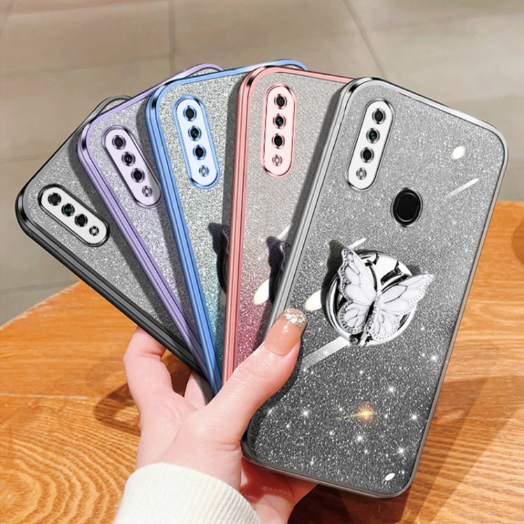 For OPPO A8 Plated Gradient Glitter Butterfly Holder TPU Phone Case