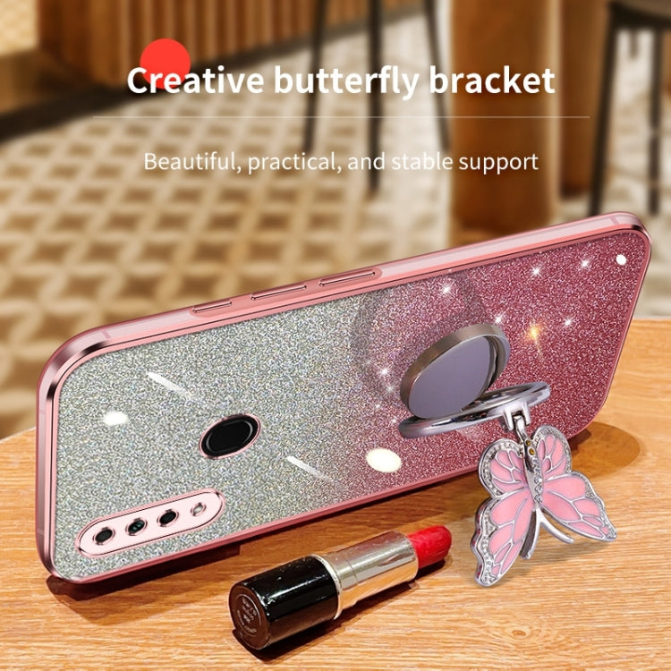 For OPPO A8 Plated Gradient Glitter Butterfly Holder TPU Phone Case