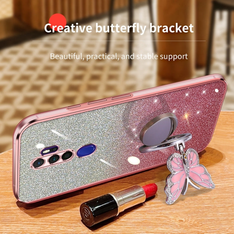 For OPPO A11x / A9 2020 Plated Gradient Glitter Butterfly Holder TPU Phone Case