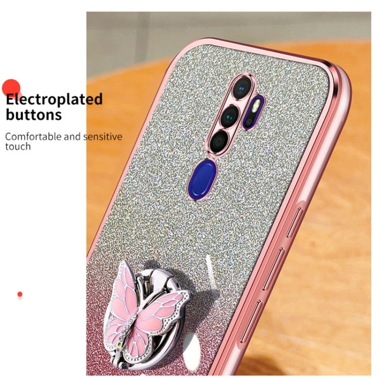 For OPPO A11x / A9 2020 Plated Gradient Glitter Butterfly Holder TPU Phone Case